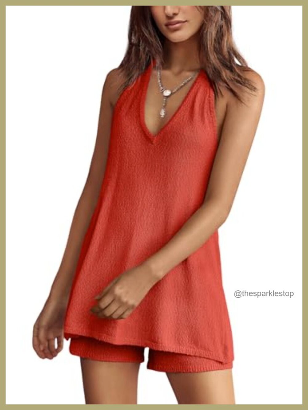 Knit Two Piece Set Halter Tank Top and Shorts Lounge Beach Vacation Outfit